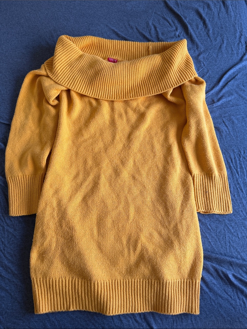 Guess Off-Shoulder Sweater Dress in Mustard